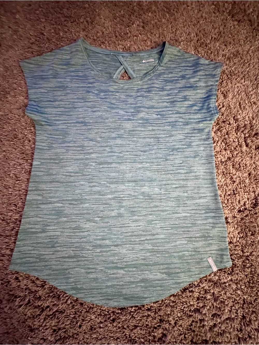 Columbia Light Blue Heathered Women's Cap Sleeve Top with Twist Neck